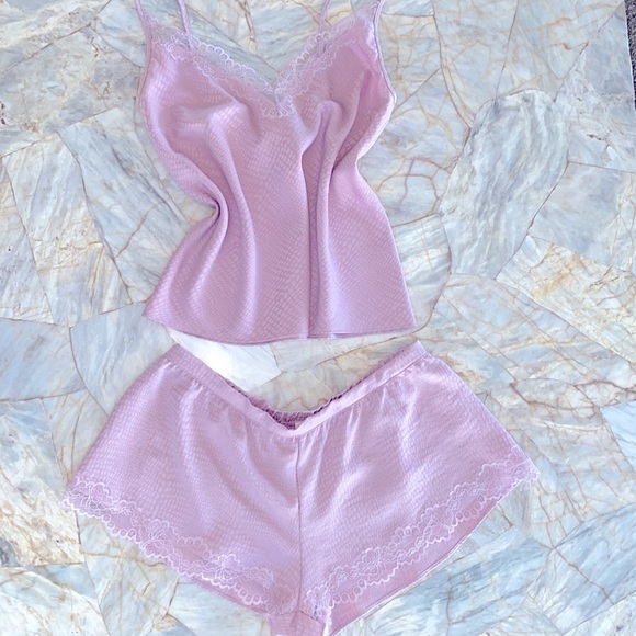 2 Pc Very Sexy Pink Lace Sleep Set Satin Silky Lounge: Top Short XSmall - Picture 1 of 12